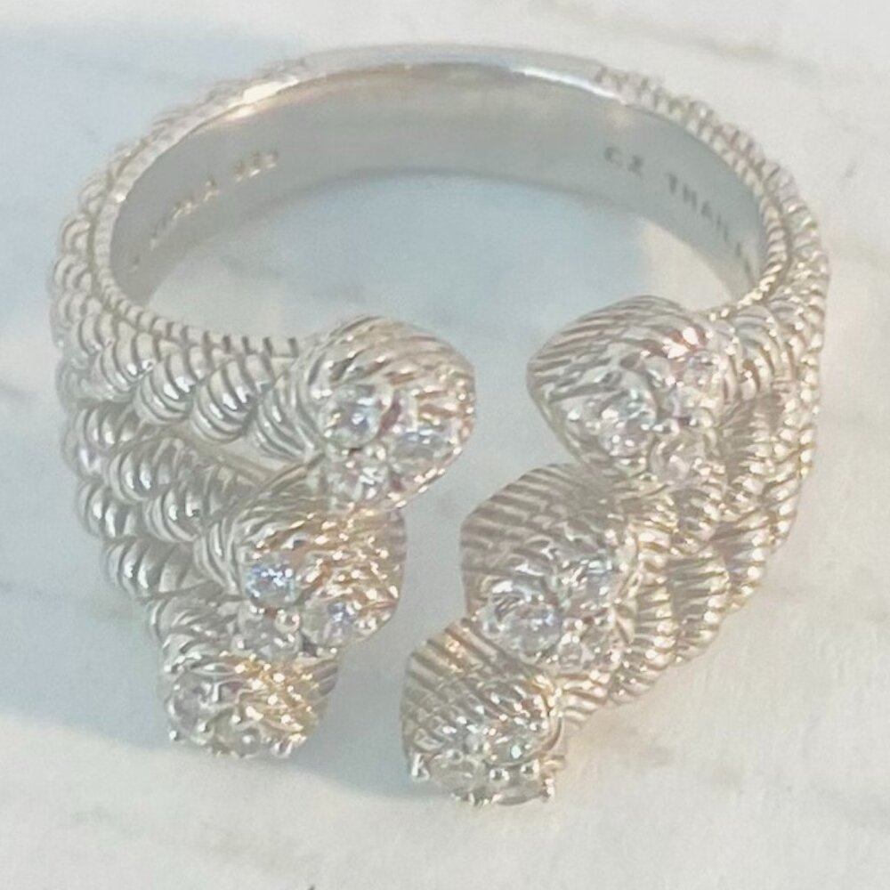 Vintage Judith Ripka Sterling Silver Ring–Leaf-Inspired CZ Design | 925 Thailand
